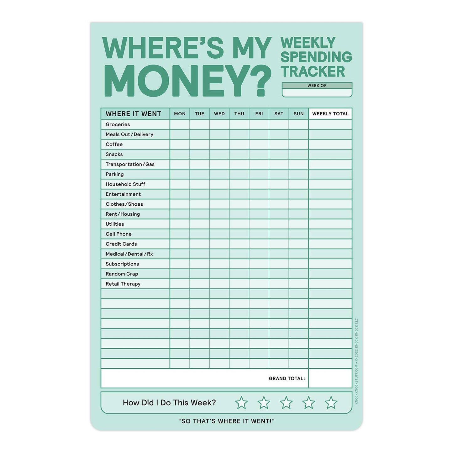 Weekly Money Tracker Pad (6 x 9 inches) 60 sheets