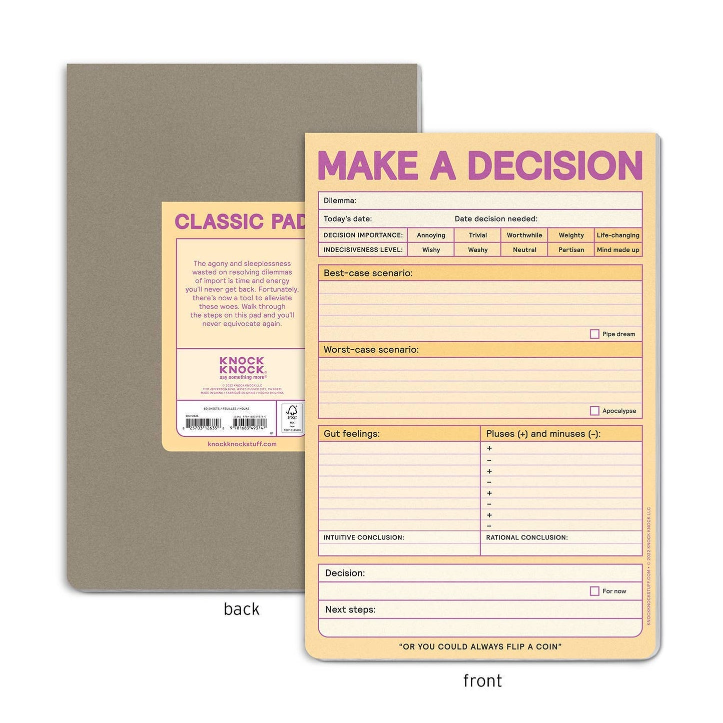 The Overthinker's Funny Make-a-Decision Pad (6 x 9 inches) 60 sheets
