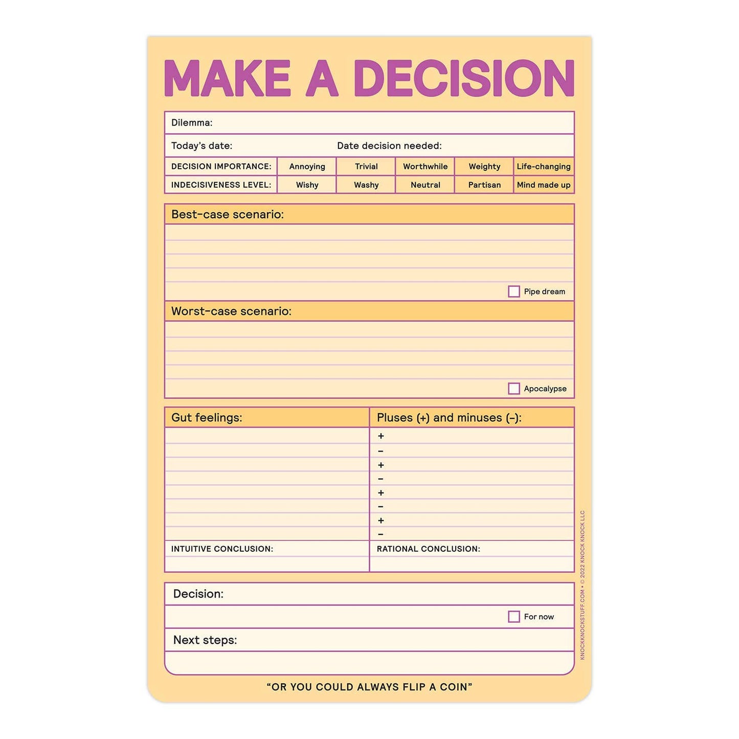 The Overthinker's Funny Make-a-Decision Pad (6 x 9 inches) 60 sheets